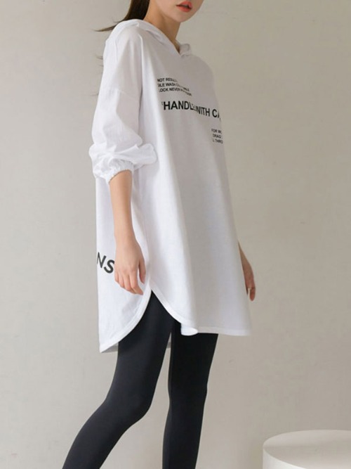 일상화보 블랑카 여성 긴팔 후드 롱티셔츠 티셔츠 레깅스 세트